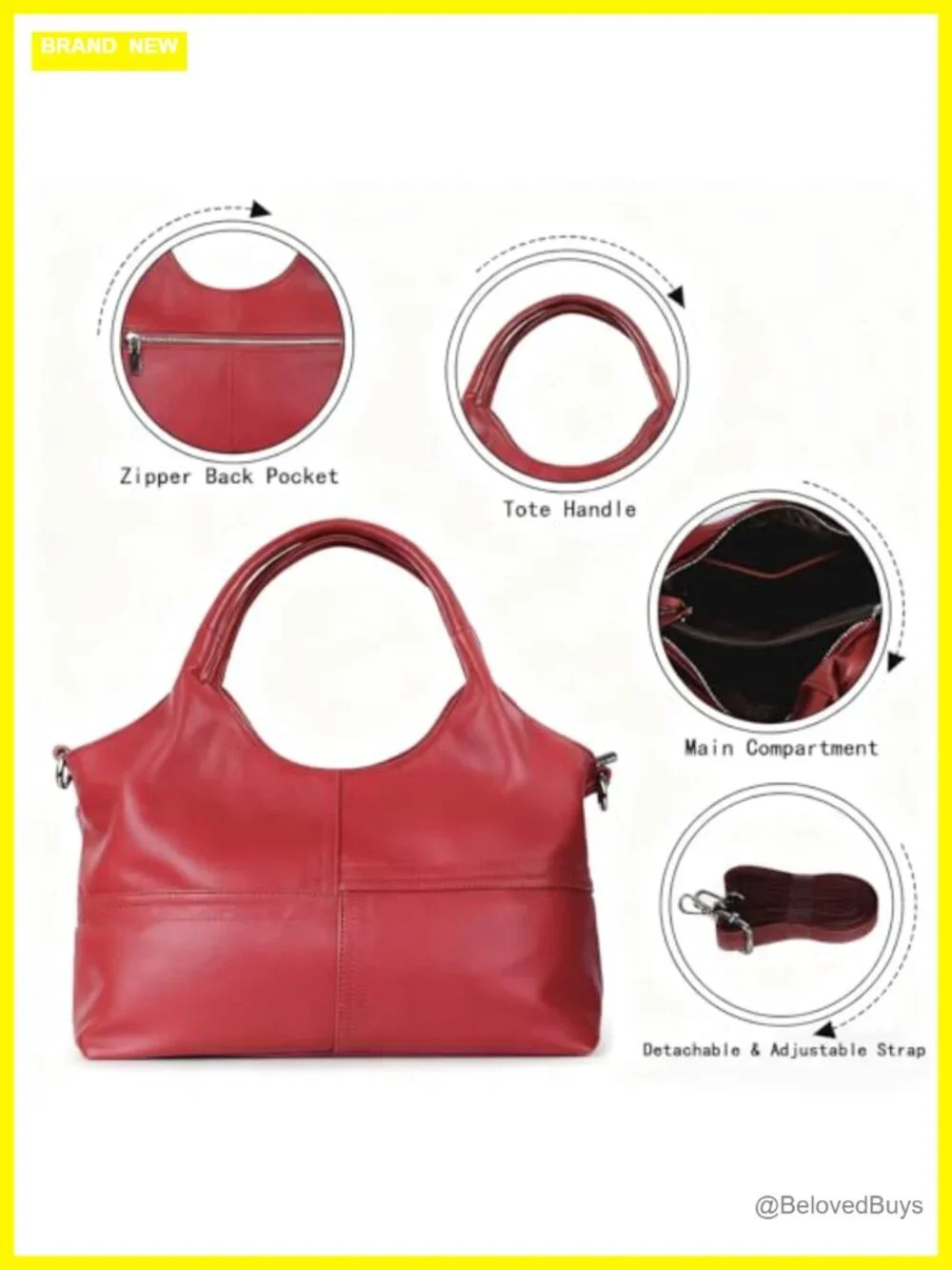 Vegan Leather Tote Hobo Bag with Detachable Satchel Strap